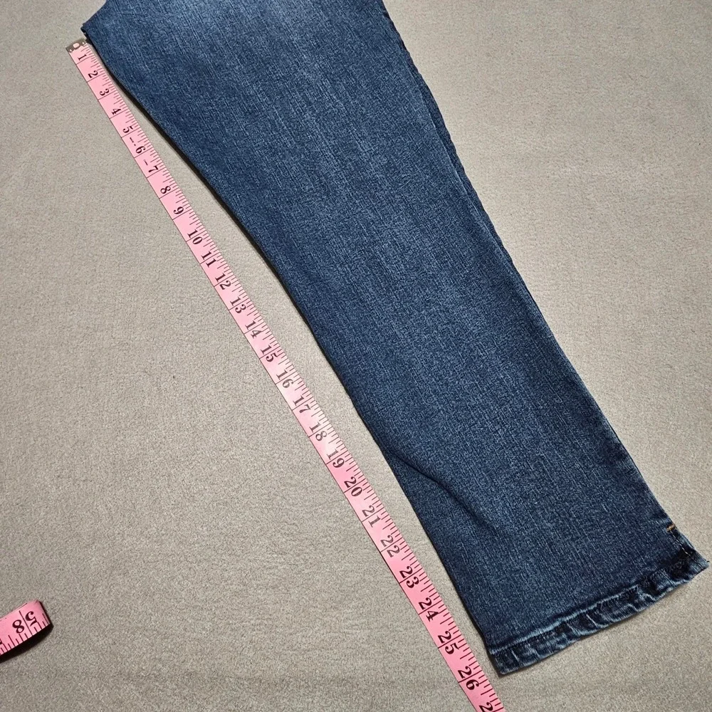 Democracy Ab Solution Jeans Sz 12 Blue Medium Wash Front Seam Slit Ankle Hem